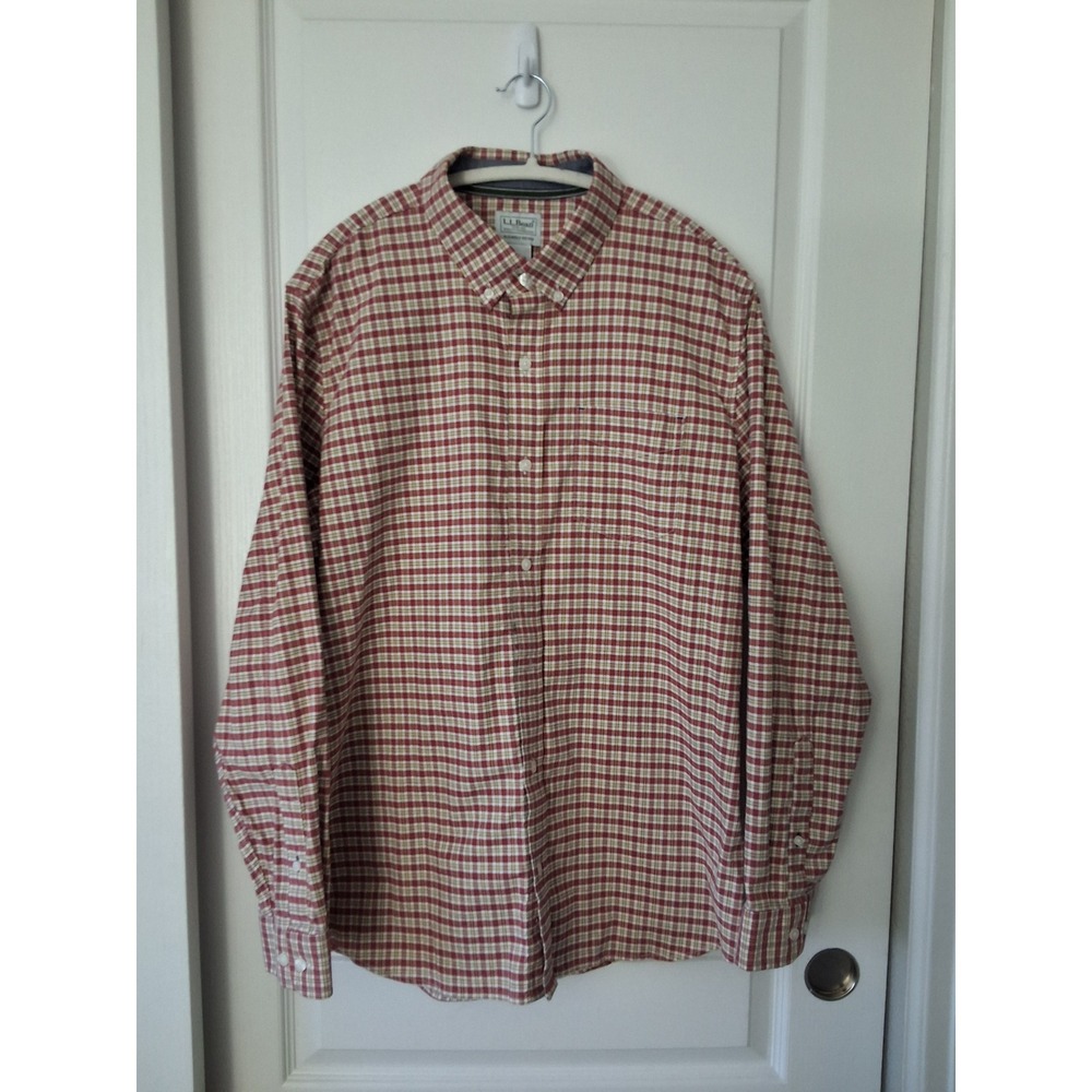 L.L Bean Men Large Slightly Fitted Plaid Button Down Shirt‎ Office Causal Formal